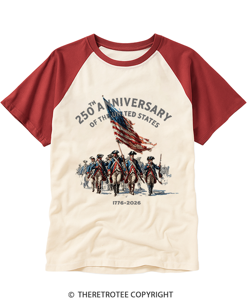 TheRetroTee America 250th Anniversary Revolutionary War Soldiers 1776 Raglan Baseball T-Shirt