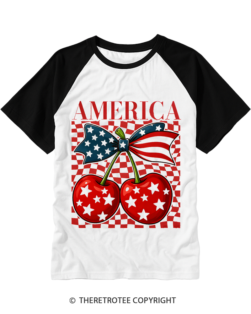 TheRetroTee America Cherry 1776 Raglan Baseball T-Shirt