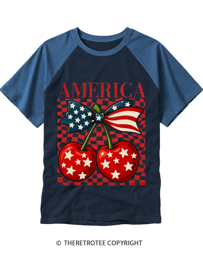 TheRetroTee America Cherry 1776 Raglan Baseball T-Shirt