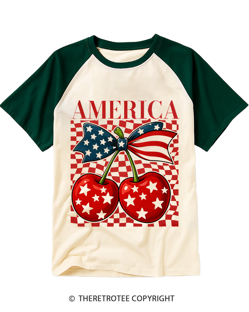 TheRetroTee America Cherry 1776 Raglan Baseball T-Shirt