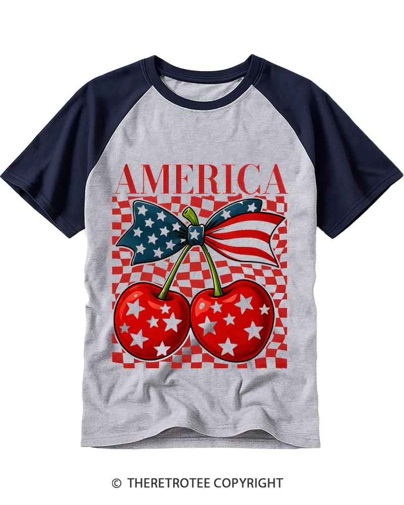 TheRetroTee America Cherry 1776 Raglan Baseball T-Shirt