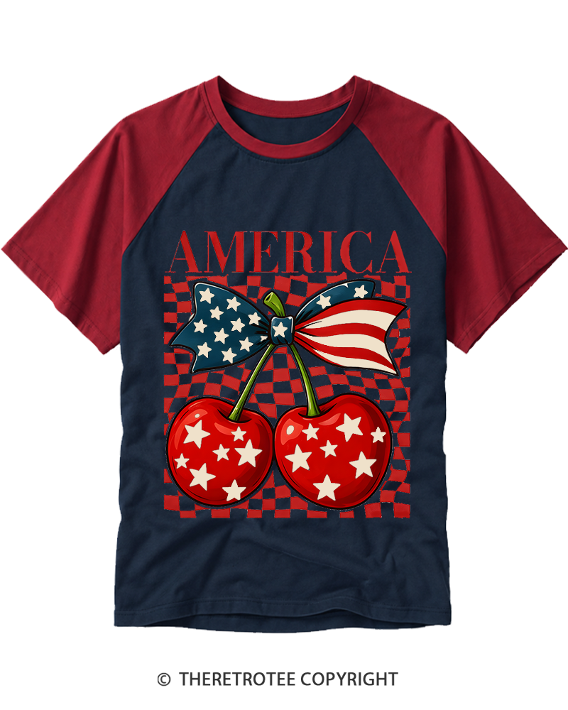 TheRetroTee America Cherry 1776 Raglan Baseball T-Shirt