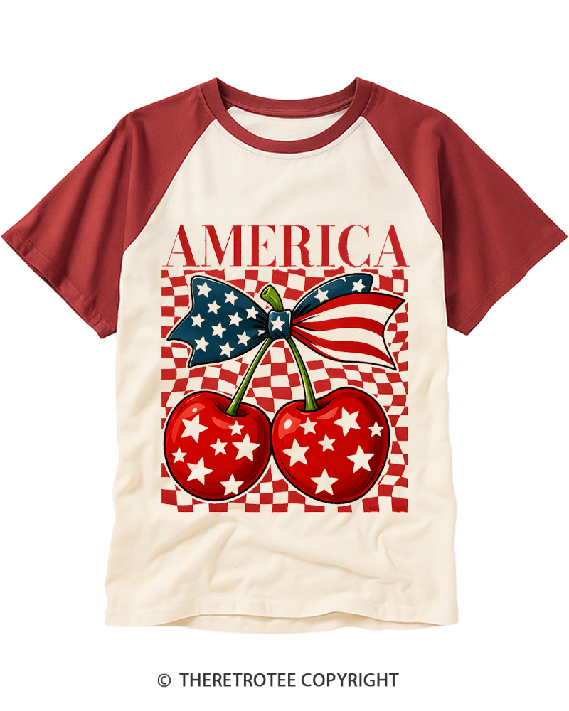 TheRetroTee America Cherry 1776 Raglan Baseball T-Shirt