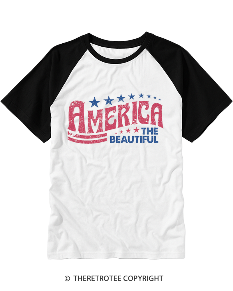 TheRetroTee America the Beautiful 1970s Raglan Baseball T-Shirt