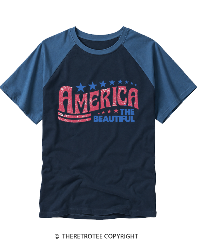 TheRetroTee America the Beautiful 1970s Raglan Baseball T-Shirt