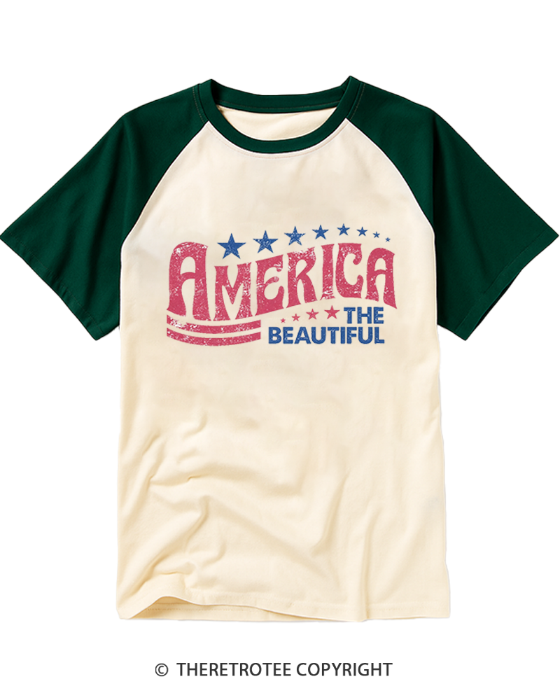 TheRetroTee America the Beautiful 1970s Raglan Baseball T-Shirt