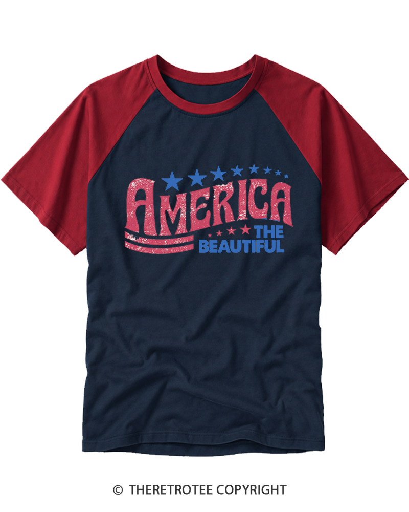 TheRetroTee America the Beautiful 1970s Raglan Baseball T-Shirt
