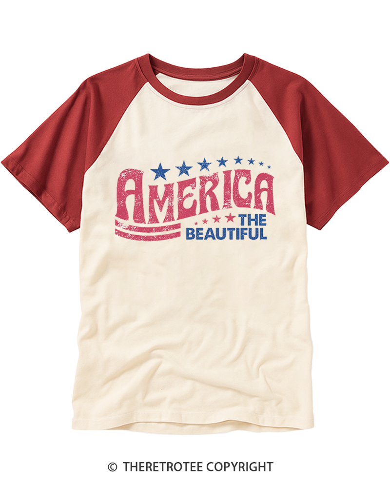TheRetroTee America the Beautiful 1970s Raglan Baseball T-Shirt
