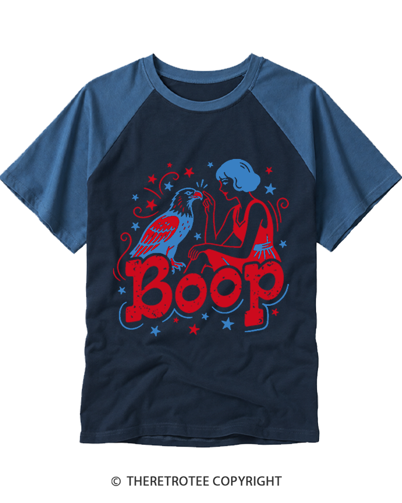 TheRetroTee Boop Eagle Funny Patriotic 1776 Raglan Baseball T-Shirt