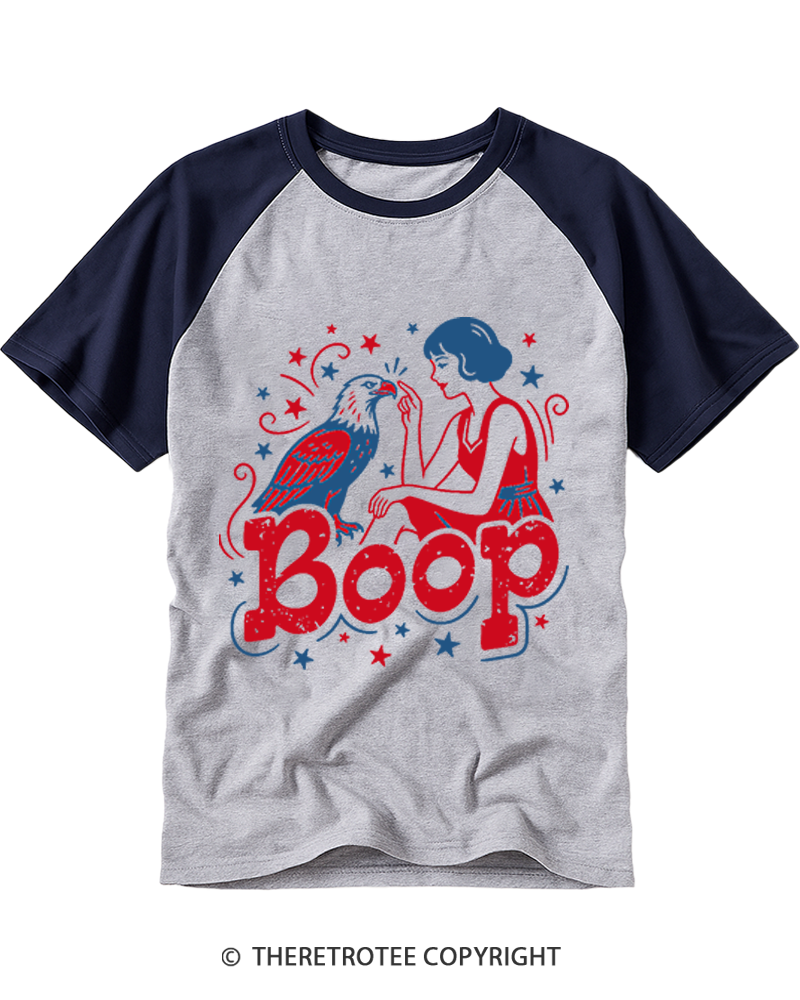TheRetroTee Boop Eagle Funny Patriotic 1776 Raglan Baseball T-Shirt