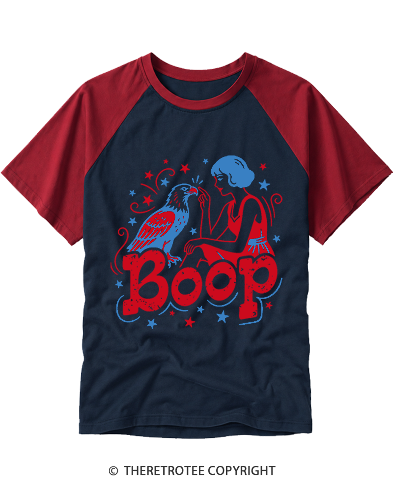 TheRetroTee Boop Eagle Funny Patriotic 1776 Raglan Baseball T-Shirt