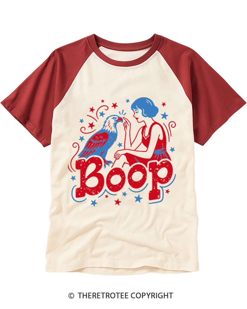 TheRetroTee Boop Eagle Funny Patriotic 1776 Raglan Baseball T-Shirt