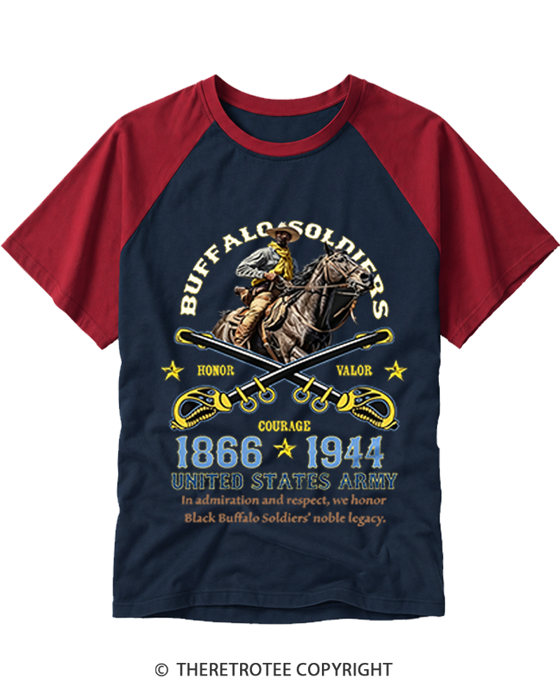 TheRetroTee Buffalo Soldiers 1866 Raglan Baseball T-Shirt