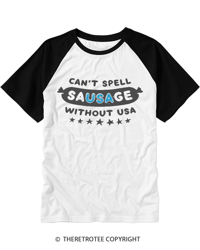 TheRetroTee Can't Spell Sausage Without USA Raglan Baseball T-Shirt