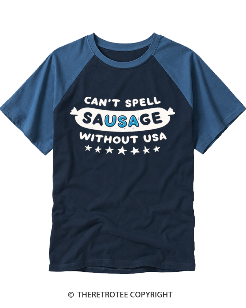 TheRetroTee Can't Spell Sausage Without USA Raglan Baseball T-Shirt