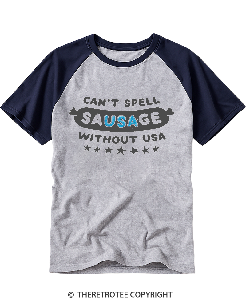 TheRetroTee Can't Spell Sausage Without USA Raglan Baseball T-Shirt