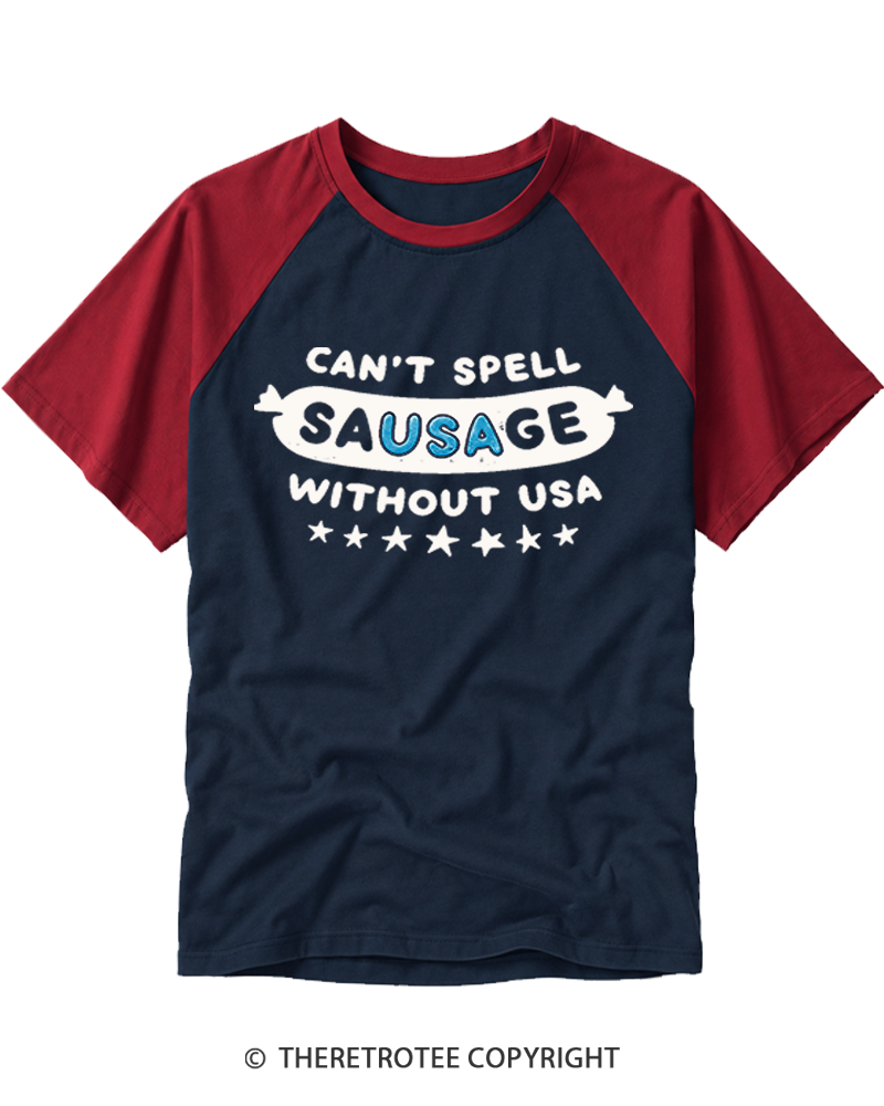 TheRetroTee Can't Spell Sausage Without USA Raglan Baseball T-Shirt