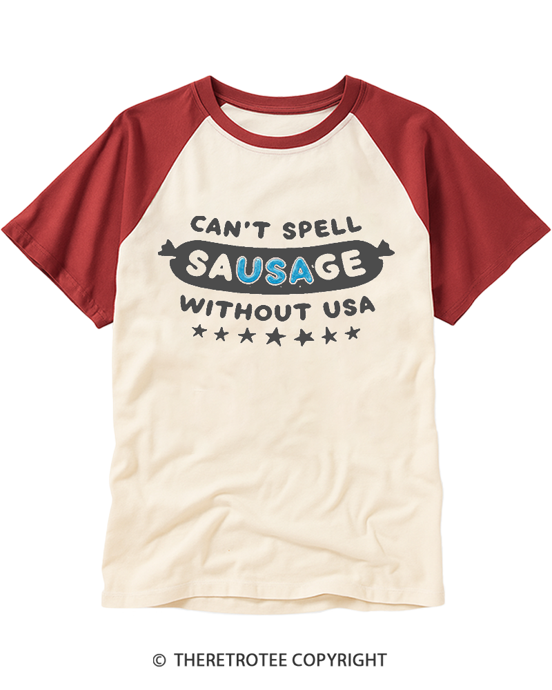 TheRetroTee Can't Spell Sausage Without USA Raglan Baseball T-Shirt