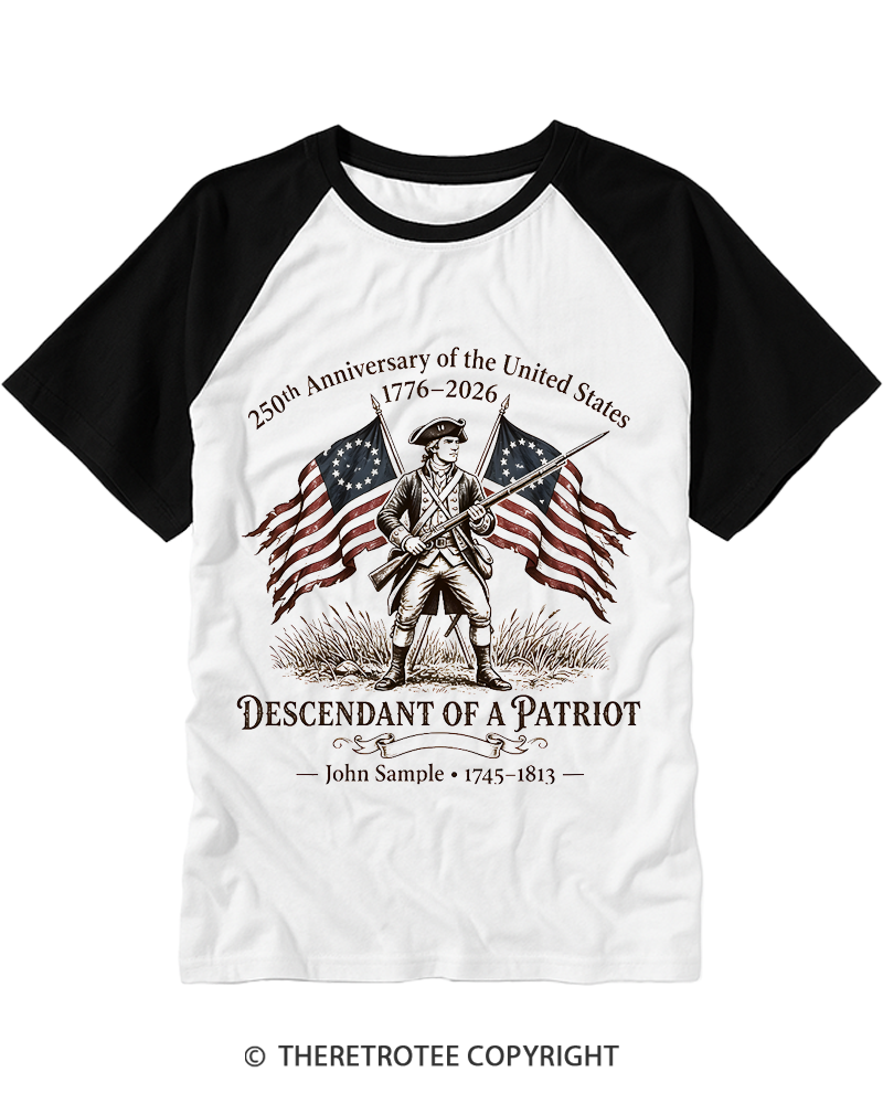 TheRetroTee Descendant of Patriot Raglan Baseball T-Shirt
