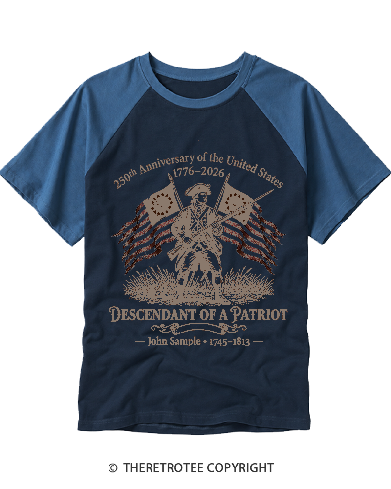 TheRetroTee Descendant of Patriot Raglan Baseball T-Shirt