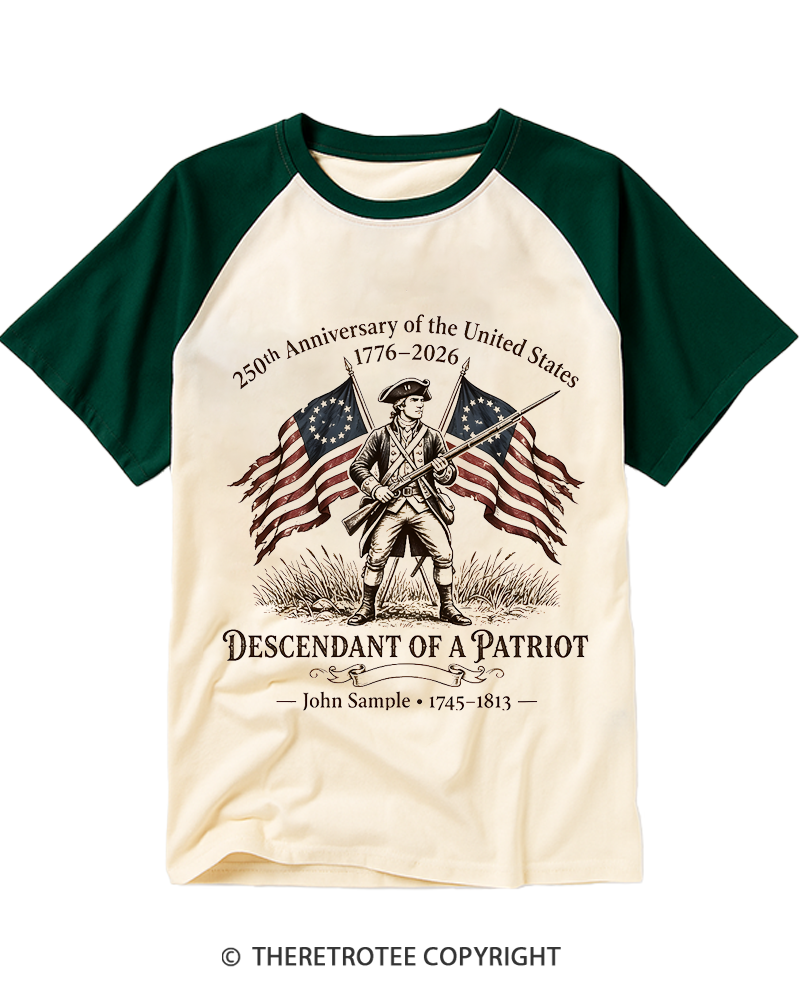 TheRetroTee Descendant of Patriot Raglan Baseball T-Shirt