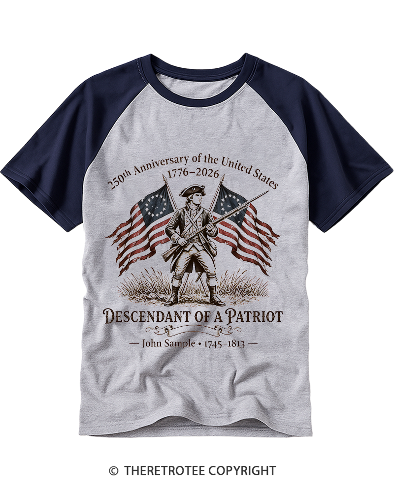 TheRetroTee Descendant of Patriot Raglan Baseball T-Shirt