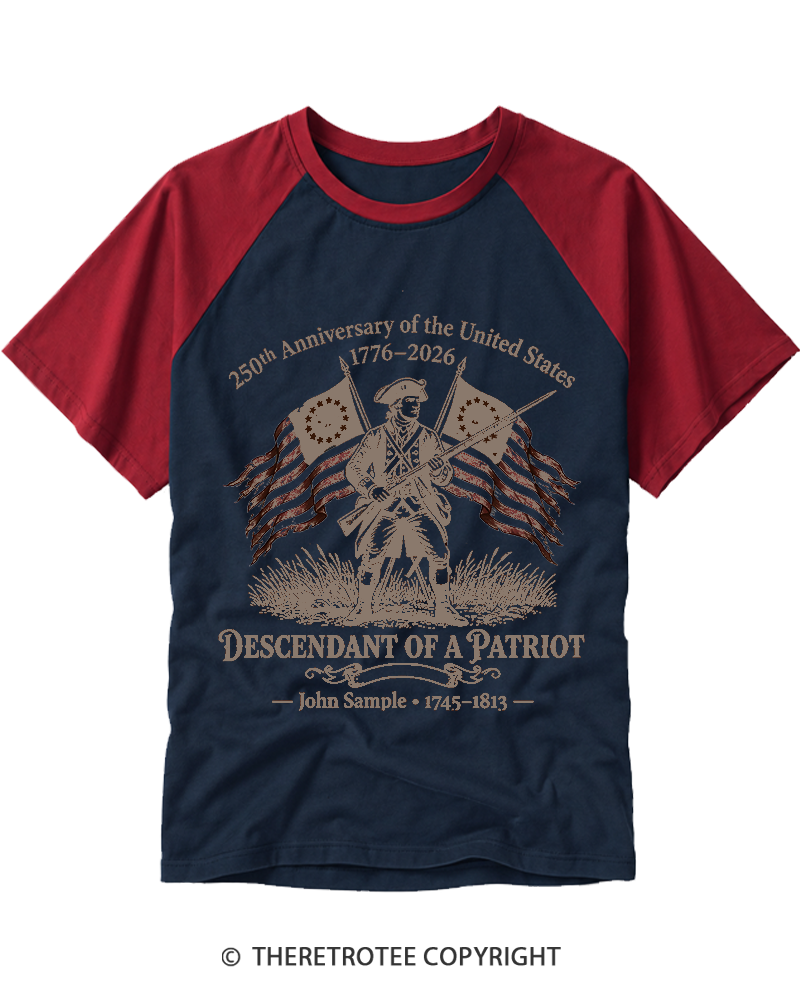 TheRetroTee Descendant of Patriot Raglan Baseball T-Shirt