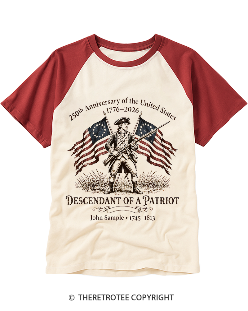 TheRetroTee Descendant of Patriot Raglan Baseball T-Shirt