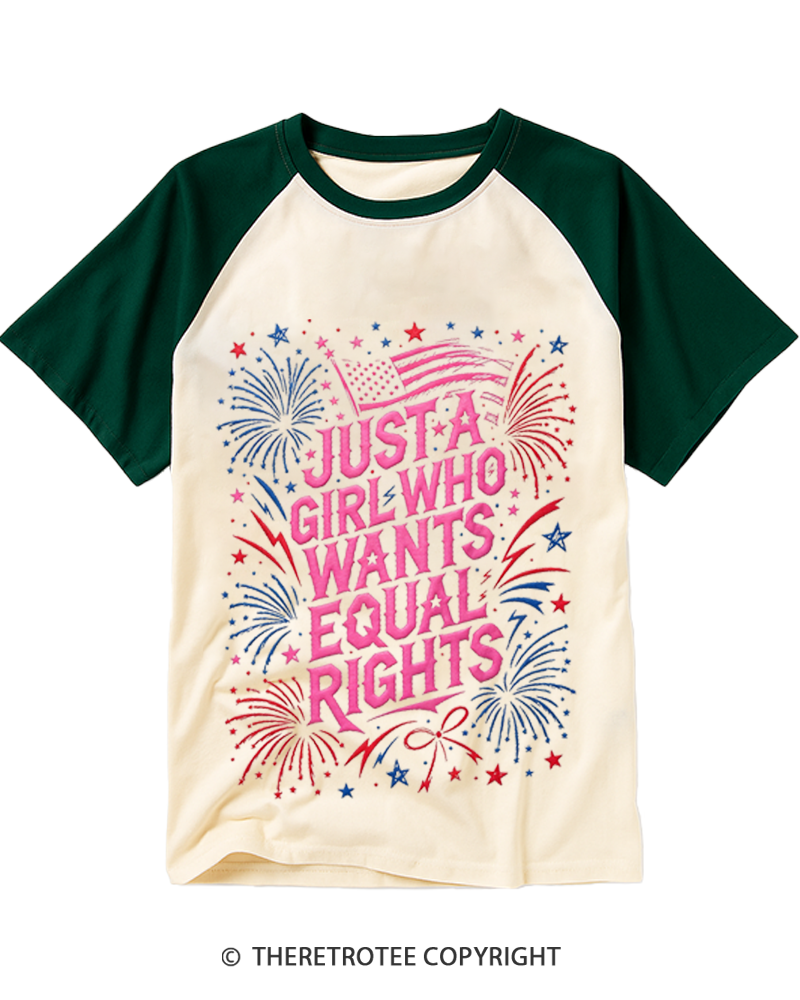 TheRetroTee Equal Rights Just A Girl Who Wants Rights Raglan Baseball T-Shirt