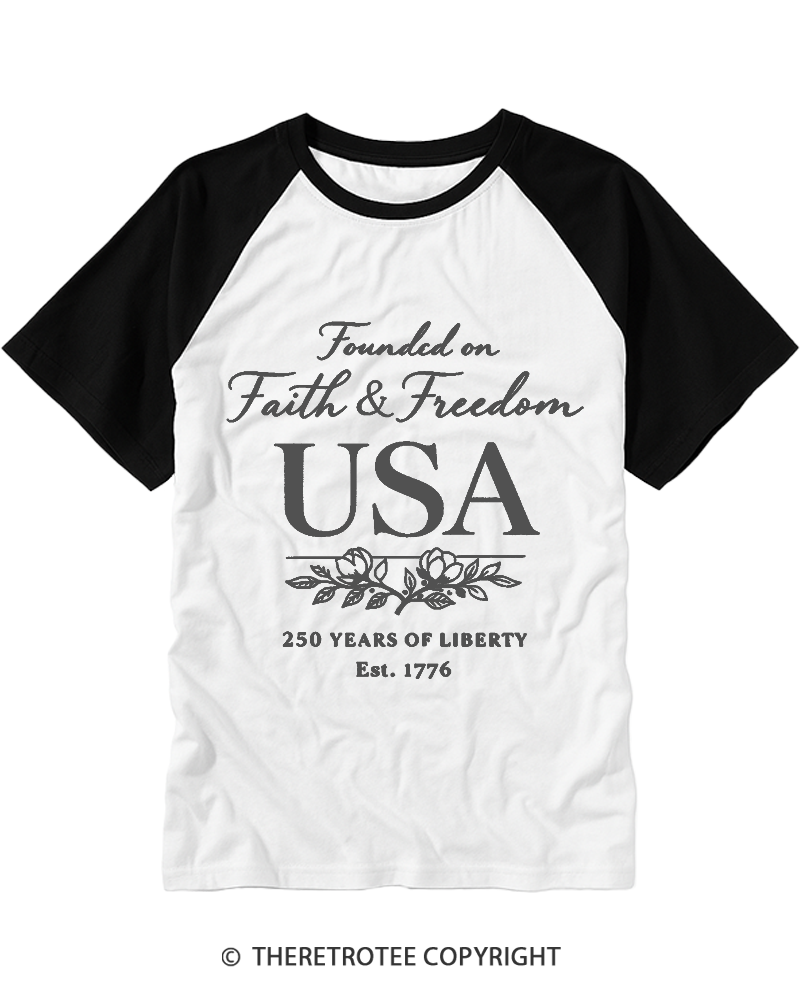 TheRetroTee Faith and Freedom USA Raglan Baseball T-Shirt