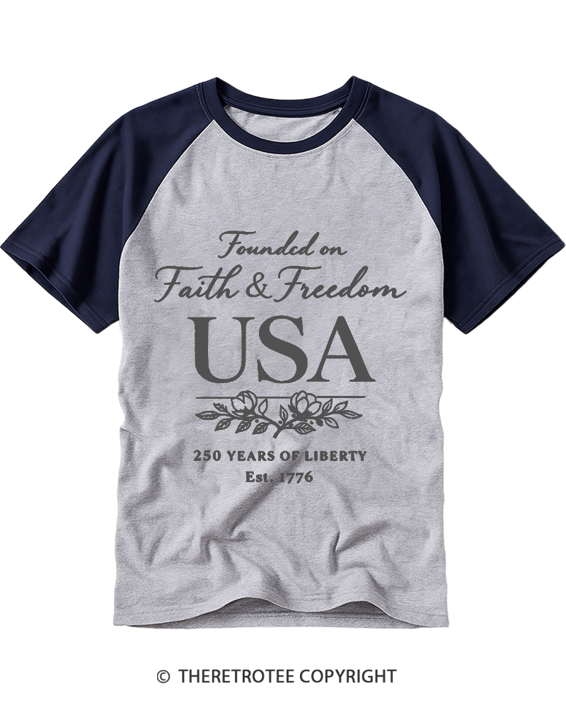 TheRetroTee Faith and Freedom USA Raglan Baseball T-Shirt