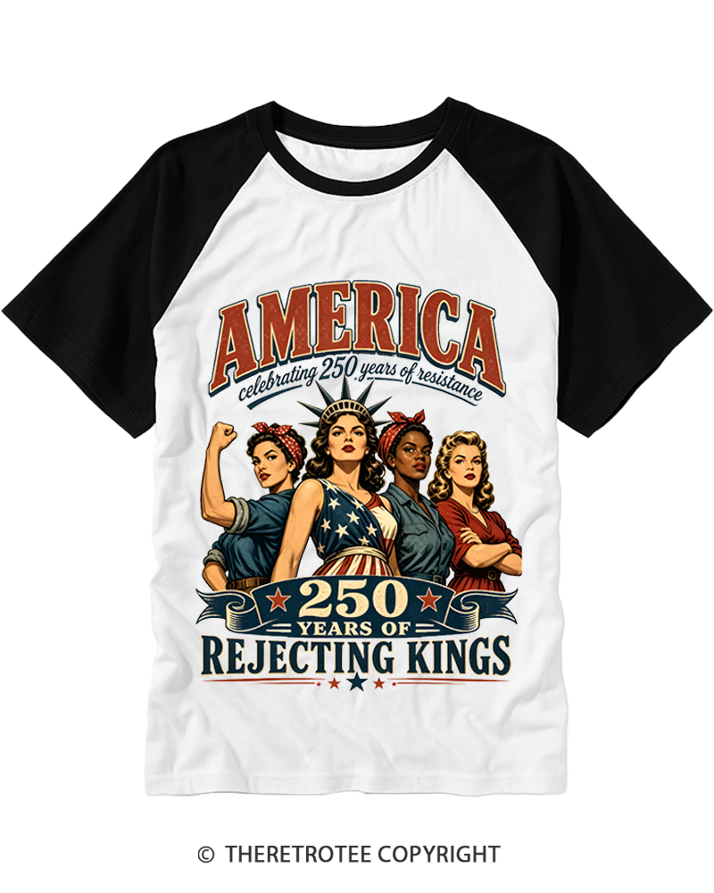 TheRetroTee Feminist 4th of July 250th Anniversary Raglan Baseball T-Shirt
