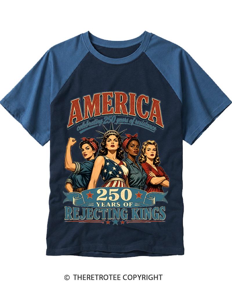 TheRetroTee Feminist 4th of July 250th Anniversary Raglan Baseball T-Shirt
