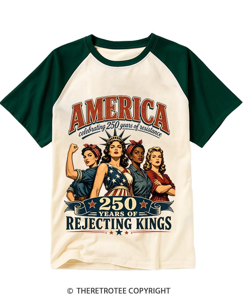 TheRetroTee Feminist 4th of July 250th Anniversary Raglan Baseball T-Shirt