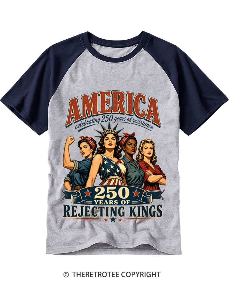 TheRetroTee Feminist 4th of July 250th Anniversary Raglan Baseball T-Shirt