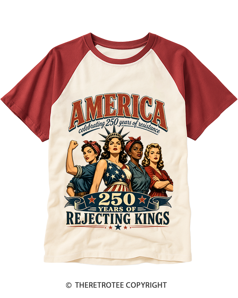 TheRetroTee Feminist 4th of July 250th Anniversary Raglan Baseball T-Shirt