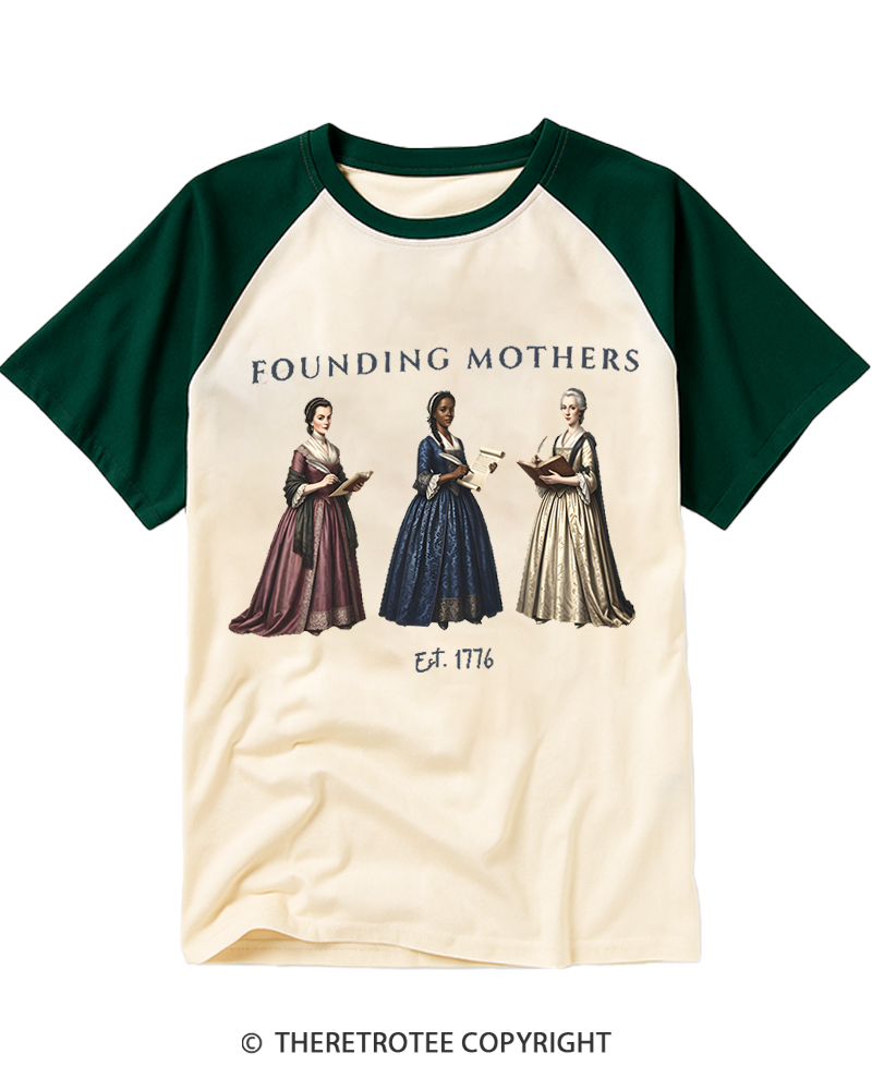 TheRetroTee Founding Mothers 4th of July America 250th Anniversary Raglan Baseball T-Shirt