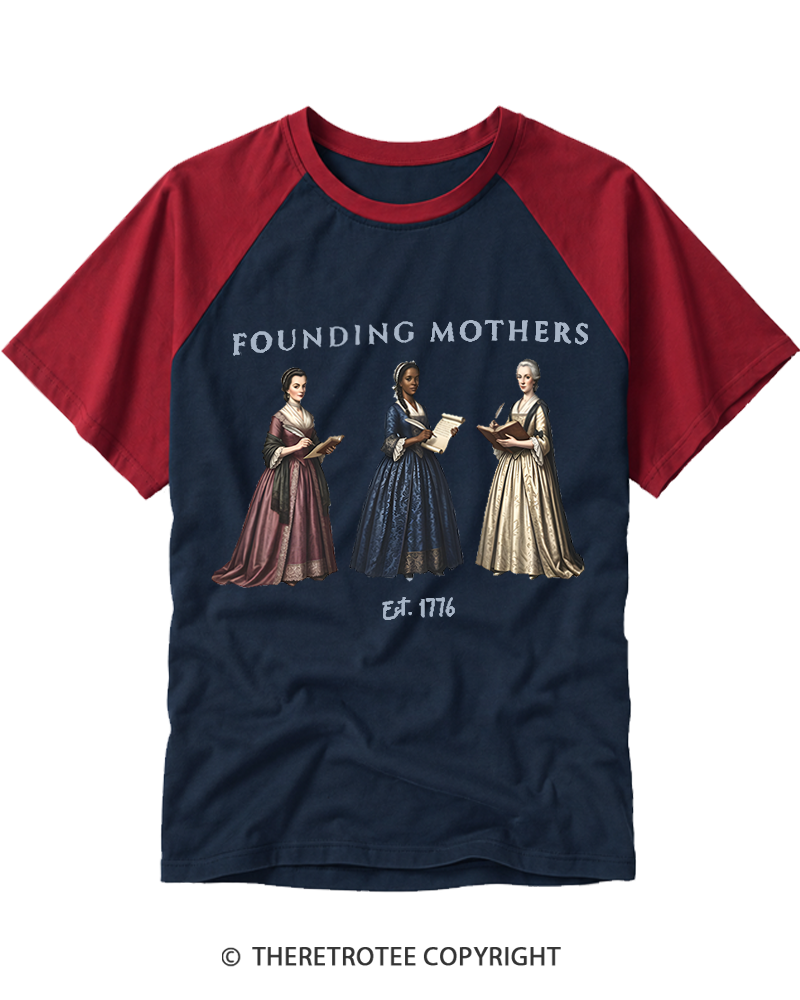 TheRetroTee Founding Mothers 4th of July America 250th Anniversary Raglan Baseball T-Shirt