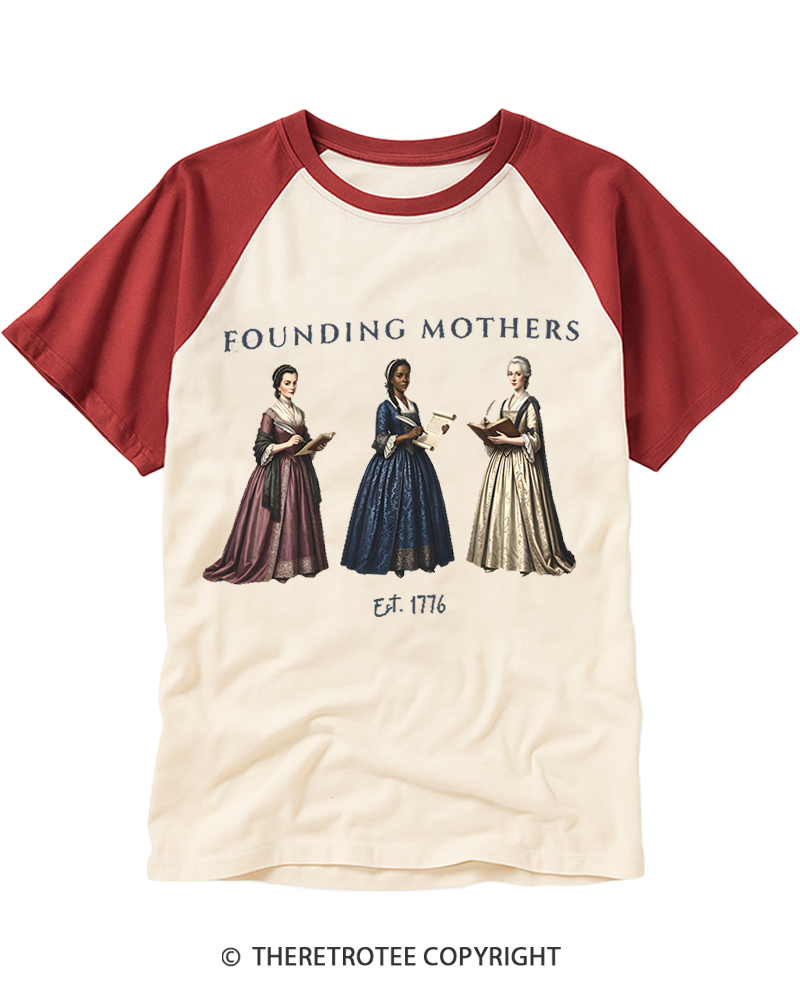 TheRetroTee Founding Mothers 4th of July America 250th Anniversary Raglan Baseball T-Shirt