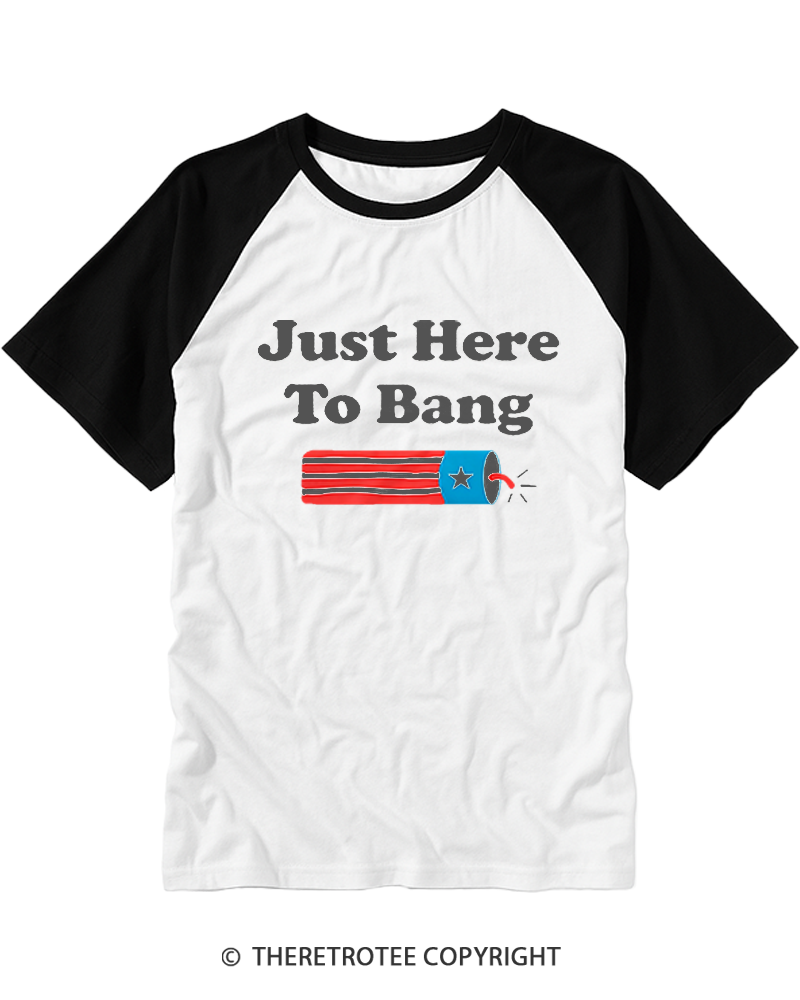 TheRetroTee Just Here to Bang Raglan Baseball T-Shirt