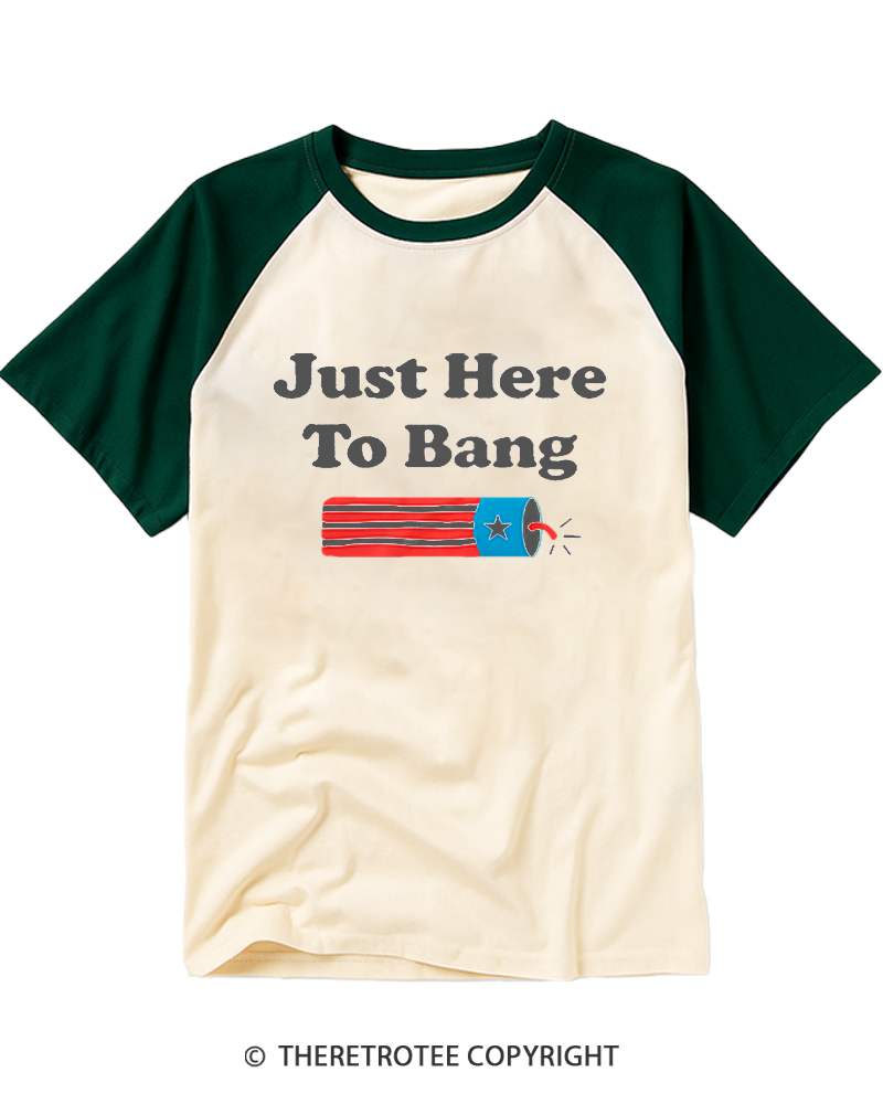 TheRetroTee Just Here to Bang Raglan Baseball T-Shirt