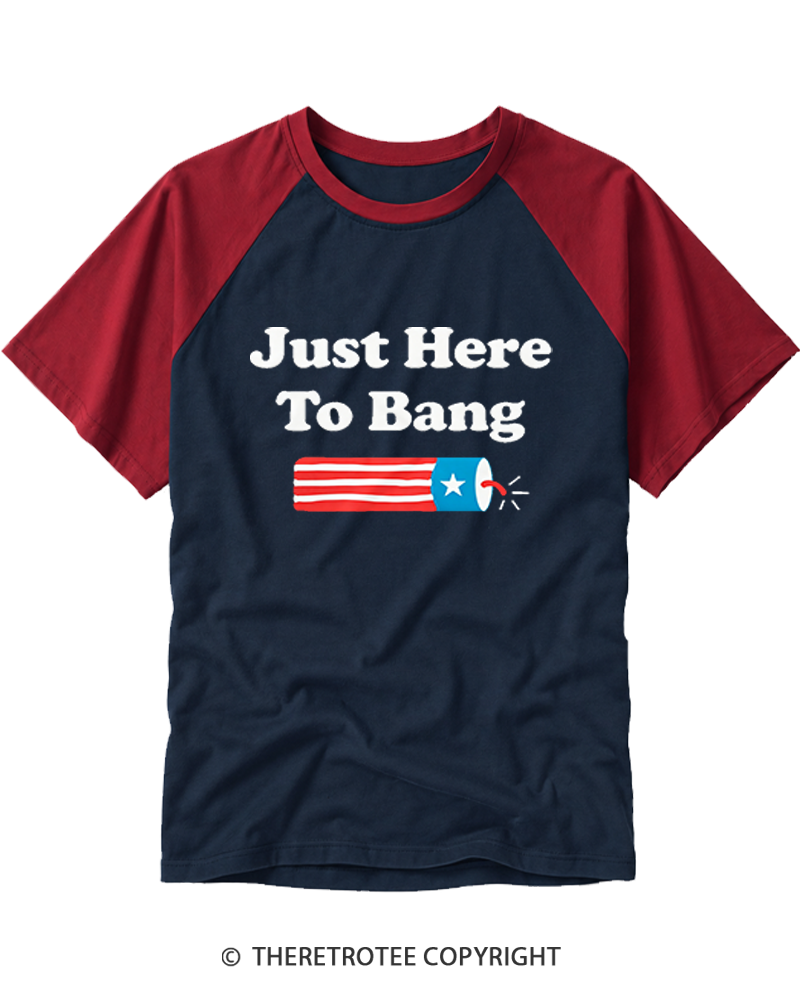 TheRetroTee Just Here to Bang Raglan Baseball T-Shirt