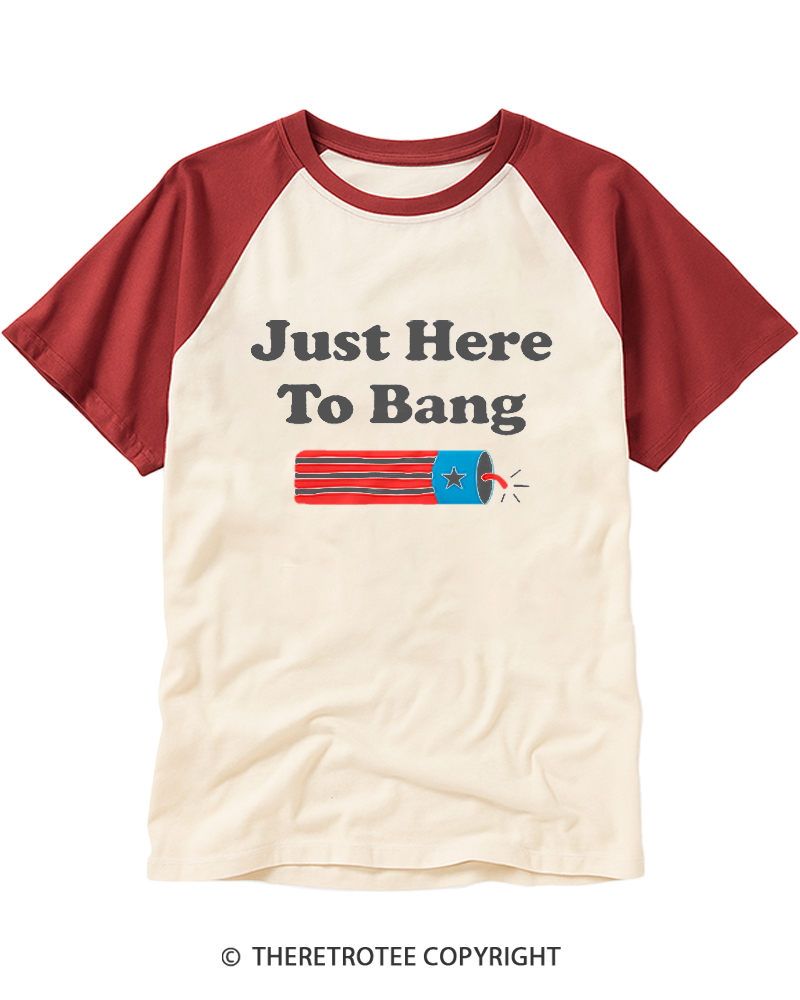 TheRetroTee Just Here to Bang Raglan Baseball T-Shirt
