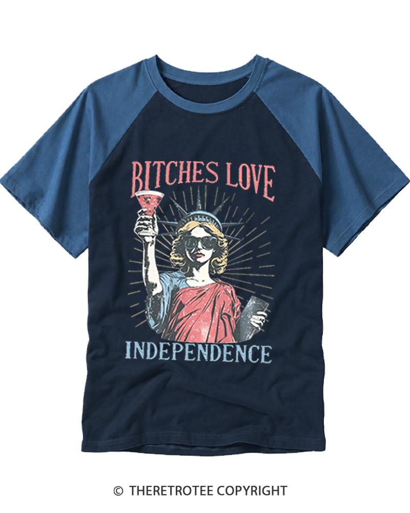 TheRetroTee Love Independence 1776 Raglan Baseball T-Shirt