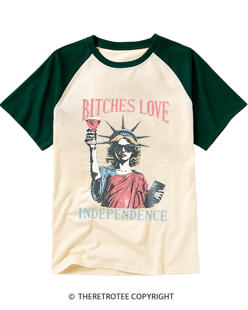 TheRetroTee Love Independence 1776 Raglan Baseball T-Shirt