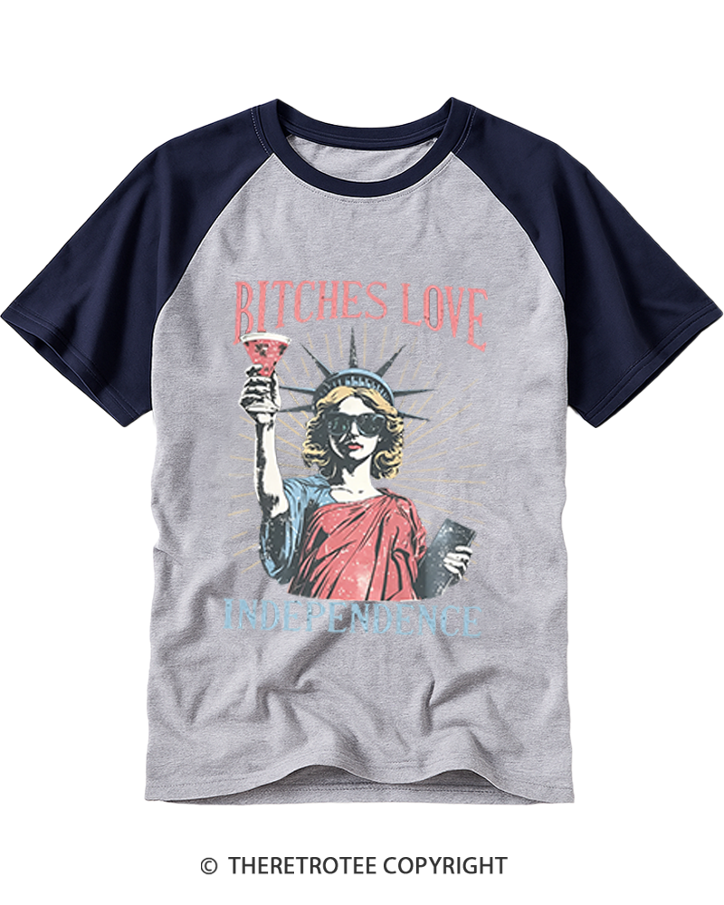 TheRetroTee Love Independence 1776 Raglan Baseball T-Shirt