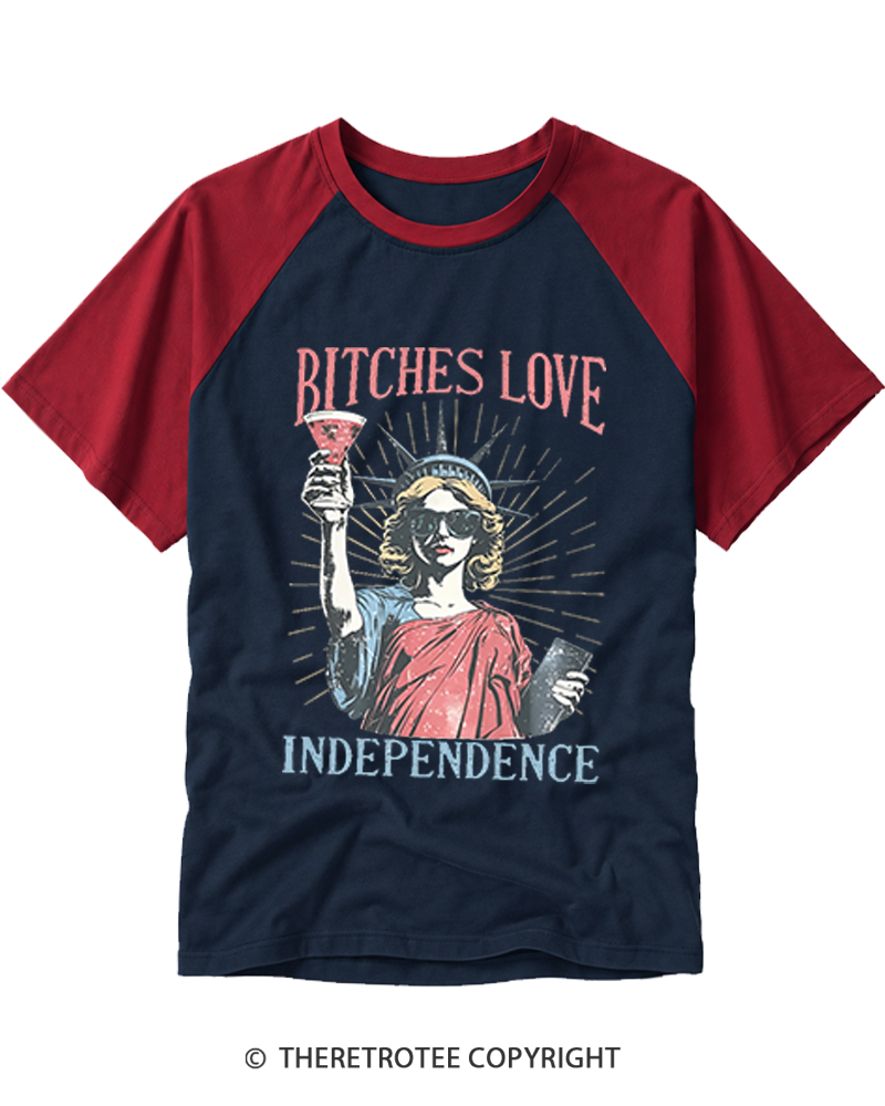 TheRetroTee Love Independence 1776 Raglan Baseball T-Shirt