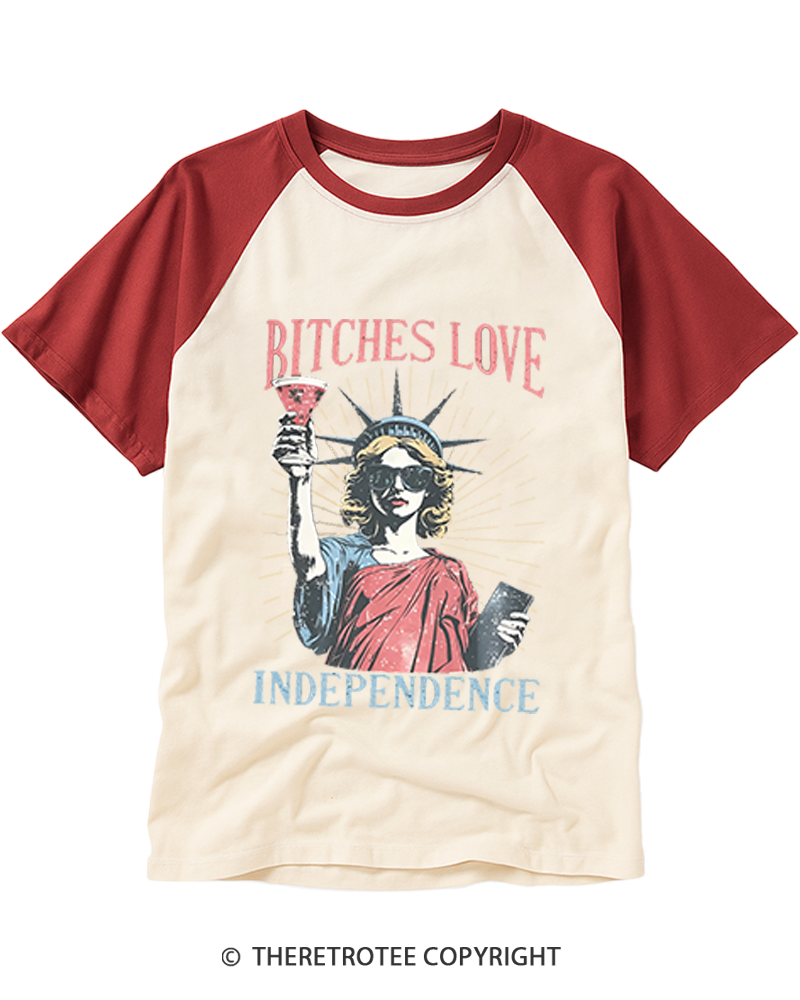 TheRetroTee Love Independence 1776 Raglan Baseball T-Shirt