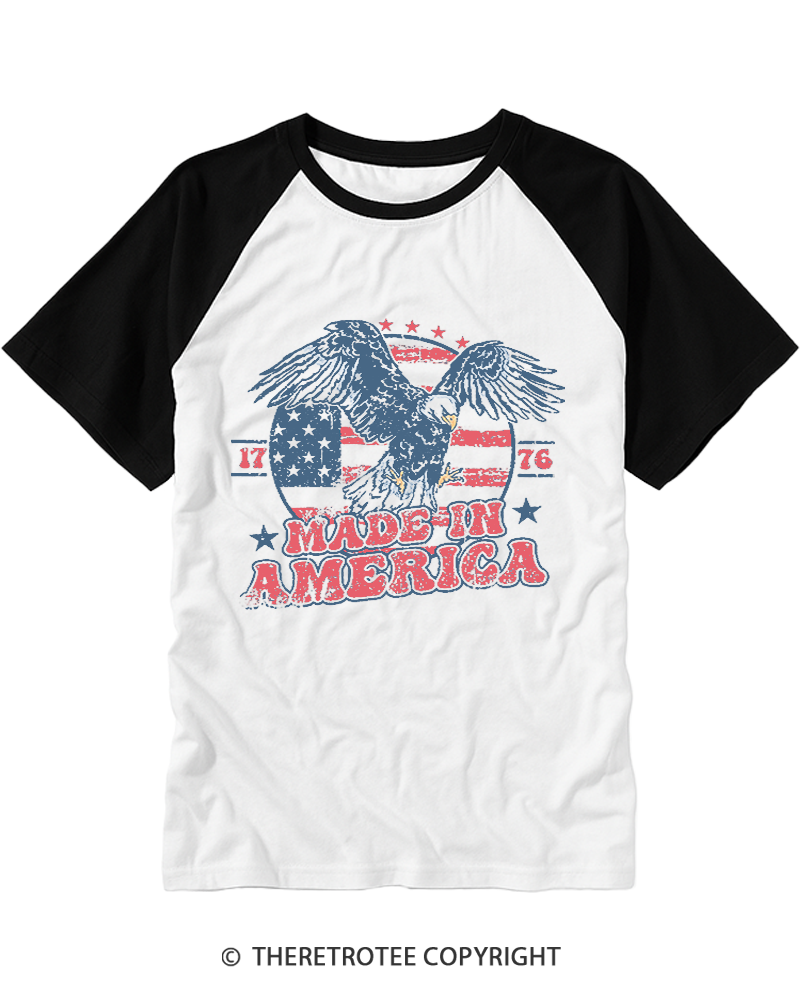 TheRetroTee Made In America Flag 1776 Raglan Baseball T-Shirt