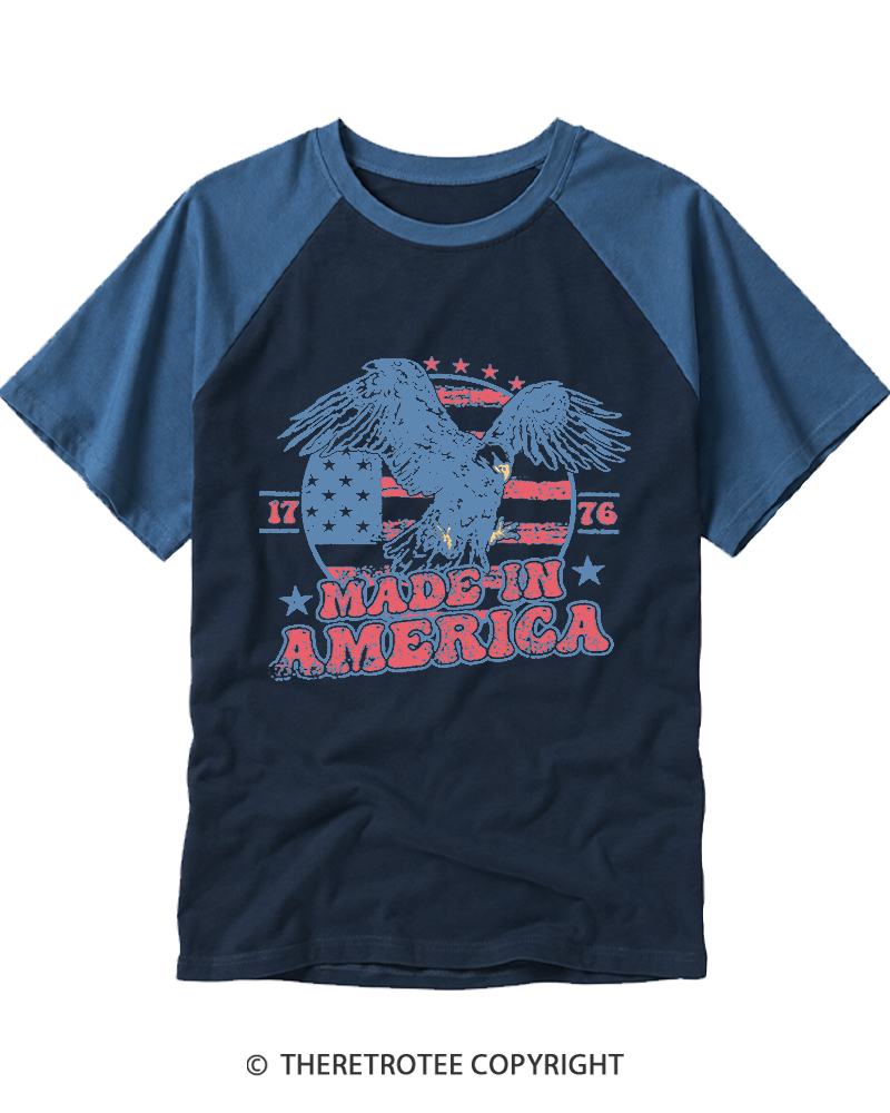 TheRetroTee Made In America Flag 1776 Raglan Baseball T-Shirt